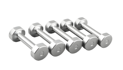 Silver Dumbbells in a Row Fitness and Exercise Equipment
