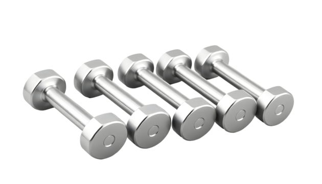 Silver Dumbbells in a Row Fitness and Exercise Equipment