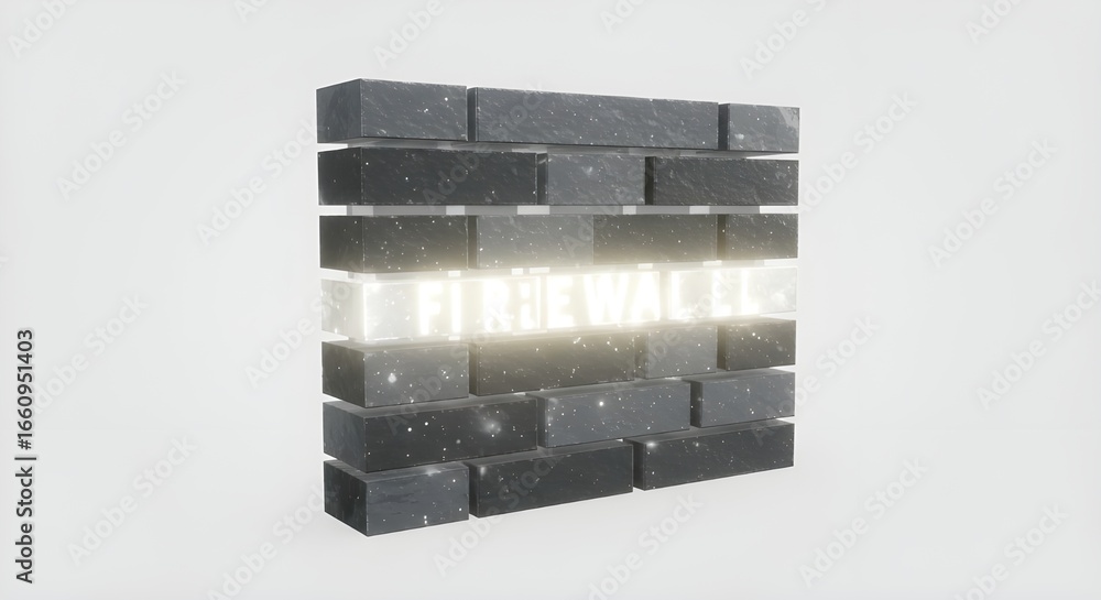 Poster firewall text on brick wall | cybersecurity concept for network protection, data security and intern