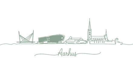 Obraz premium Aarhus Denmark Skyline Green Line Art.