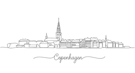 Naklejka premium Copenhagen Skyline Line Art Denmark.