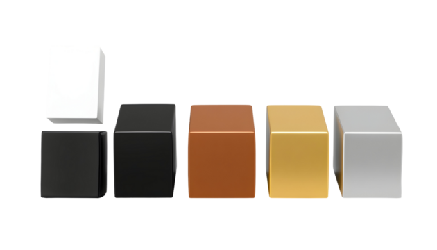 3D Rendered Cubes in Various Metallic Finishes - Powered by Adobe