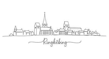 Ringkbing with Denmark Line art Skyline.