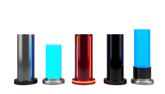 Futuristic Cylindrical Pillars with Glowing Lights