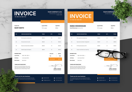 Blue And Orange Invoice