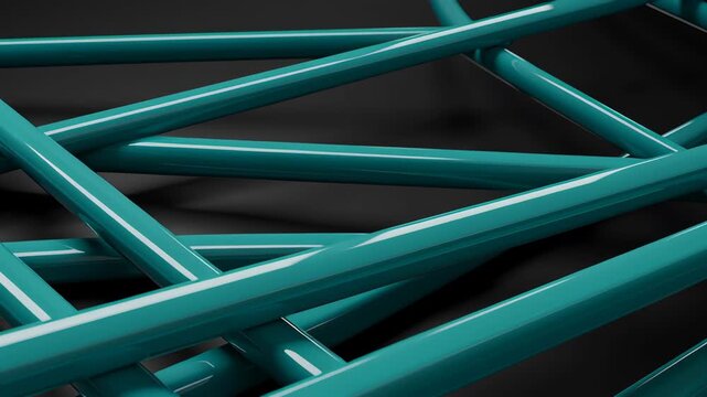 Abstract Teal Tubes Interlock in Web Against Black Backdrop for Modern Design