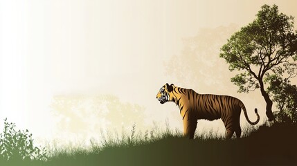 "WORLD WILD LIFE' DAY" text next to a silhouette of a tiger and a tree, symbolizing wildlife and nature. The background is a gradient of green and brown, representing forests and biodiversity.