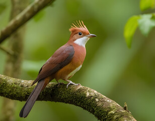 A squirrel Cuckoo in a woodland setting, native to Colombia.