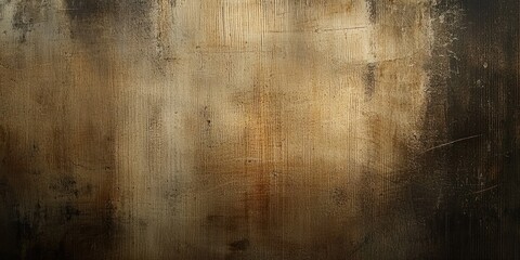 Fototapeta premium A dark, textured surface with a mottled appearance of brown, gold, and black tones. The surface exhibits a distressed, aged look with visible scratches, streaks, and variations in color.