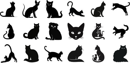 Black Cat Silhouette Vector Collection in Various Poses