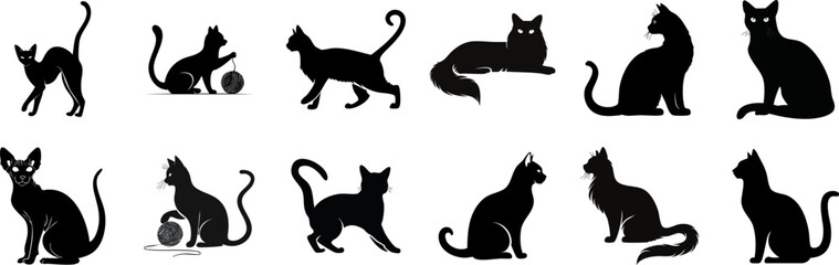 Cat Silhouette Vector Collection in Various Poses