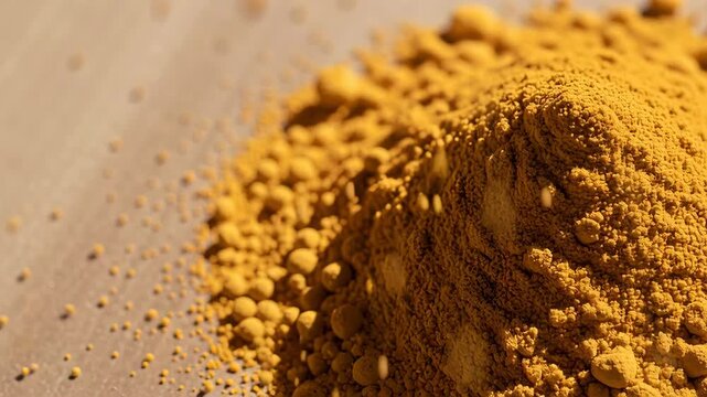 Close Up of Maca Root and Powder in Yellow Tones for Natural Supplement