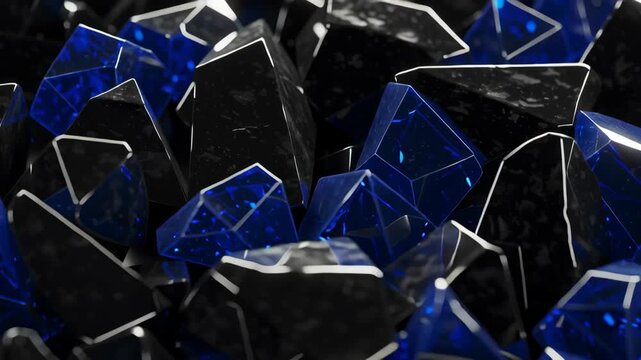 Detailed Close Up of Interlocking Blue and Dark Geometric Crystal Mineral Shapes