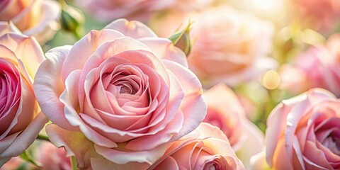Delicate pink rose flowers in close-up