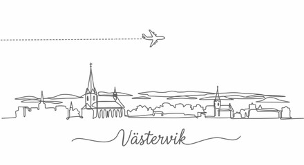 Obraz premium Vstervik skyline with one line vector, and Sweden.