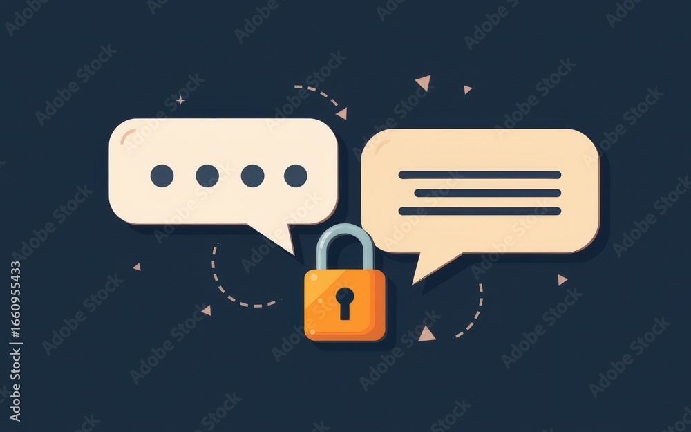 Poster digital illustration of locked messages emphasizing privacy and security.