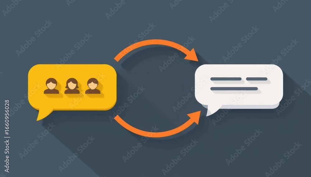 Poster digital communication concept with chat bubbles and user icons illustrating interaction.