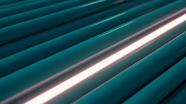 Sleek 3D Render of Diagonal Teal Tubes with Central White Light Source Abstract Background