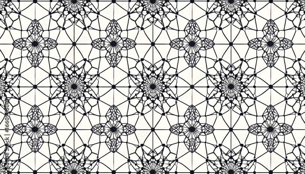 Aufkleber intricate geometric pattern of interconnected black and white floral motifs with symmetrical radial 