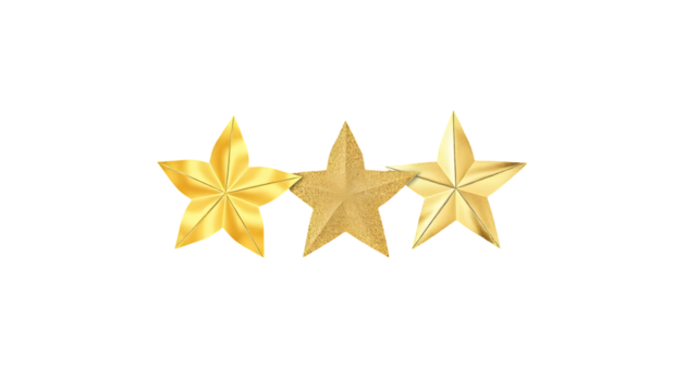 Three Golden Stars on Transparent Background