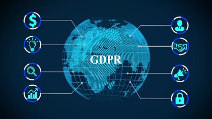 GDPR Personal data protection regulation cyber, new business concept tee icon attached around the map features the concept of network and technology confirmed the map is rotating ,specify all icons. - Powered by Adobe