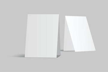 Vector mockup of a blank tent card vertical a4 format, standing isolated. Perfect template for menu design, restaurant, cafe, event signage, table display, branding, promotion, ads and presentations