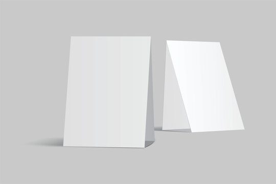Vector mockup of a blank tent card vertical a4 format, standing isolated. Perfect template for menu design, restaurant, cafe, event signage, table display, branding, promotion, ads and presentations