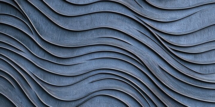 A close-up shot of a textured, blue-grey wall with undulating, wave-like patterns. The surface appears to be made of layered, overlapping material - Powered by Adobe