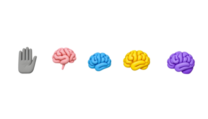 Brain Emoji Set Hand Pink Blue Yellow and Purple Brains