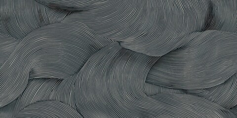 A close-up shot of a draped, gray fabric with a prominent, undulating pattern. The fabric is heavily textured with a series of parallel, horizontal lines