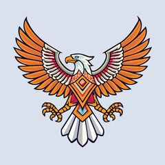 Fototapeta premium Detailed illustration of an eagle with outstretched wings, featuring vibrant orange and white colors.
