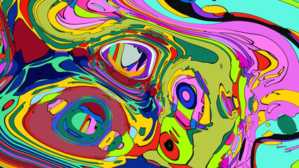 Abstract Psychedelic Brutalism Wave Blob Striped Motion Curves Composition Morphing Amoeba White Neon Fluid Shape Background