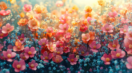 A vibrant meadow bursting with hues of pink, blue, yellow, and green, a testament to the creative potential of generative AI 