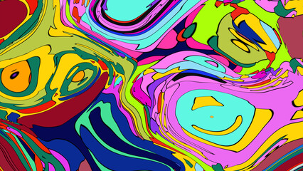 Abstract Psychedelic Brutalism Wave Blob Striped Motion Curves Composition Morphing Amoeba White Neon Fluid Shape Background