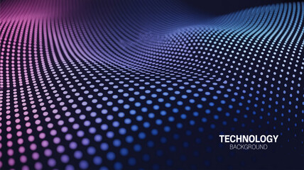 Dynamic glowing digital wave of data points creates a futuristic, abstract tech background