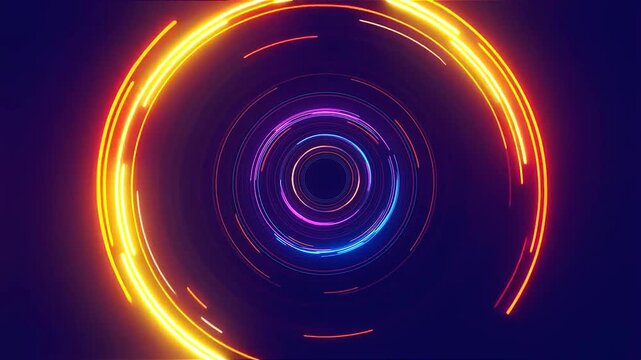 Vibrant neon circular tunnel effect with pulsing light streaks, perfect for tech intros or futuristic motion graphics, ai generated 4k video animation