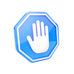 Obraz premium Blue Stop Sign with Hand Warning and Prevention Concept 3D Rendering on Black Background Isolated Object