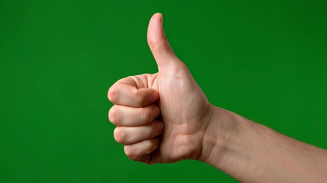 Thumbs up gesture against green background