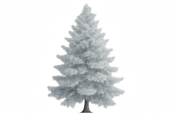 Detailed 3d-rendered christmas tree standing in snowy white landscape, decorated with festive ornaments for winter holiday graphics