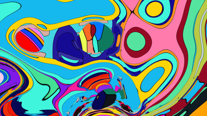 Abstract Psychedelic Brutalism Wave Blob Striped Motion Curves Composition Morphing Amoeba White Neon Fluid Shape Background