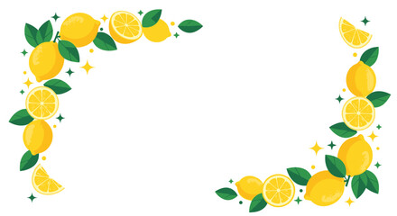 Vibrant yellow lemons and lush green leaves adorned with twinkling stars creating a refreshing citrus corner design