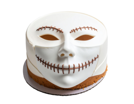 A grim skull cake with a sinister smile, perfect for a gothic or Halloween party.