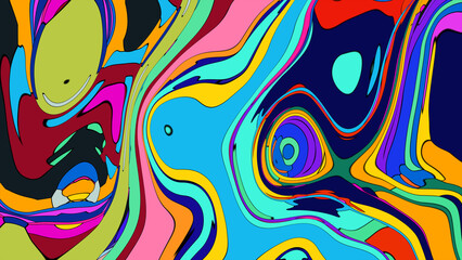 Naklejka premium Abstract Psychedelic Brutalism Wave Blob Striped Motion Curves Composition Morphing Amoeba White Neon Fluid Shape Background