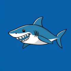 Obraz premium Shark cartoon illustration isolated on blue background, side view, sharp teeth