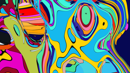 Abstract Psychedelic Brutalism Wave Blob Striped Motion Curves Composition Morphing Amoeba White Neon Fluid Shape Background