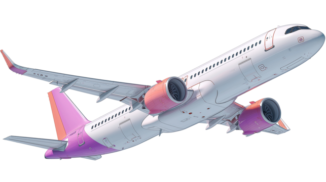 Commercial passenger airplane in flight, isolated on transparent background - Powered by Adobe