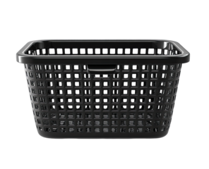 Black plastic laundry basket