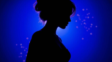 Silhouette woman portrait beauty model fashion female dark blue background artistic profile glamour elegance