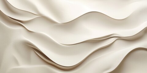 Obraz premium A smooth, flowing wave of beige fabric drapes dramatically against a stark black background. The fabric exhibits a complex, undulating pattern with sharp, defined creases and subtle gradients