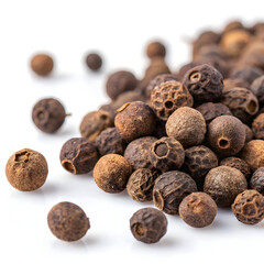 Dried allspice seeds are aromatic, brown, pea-sized berries used in cooking for their warm